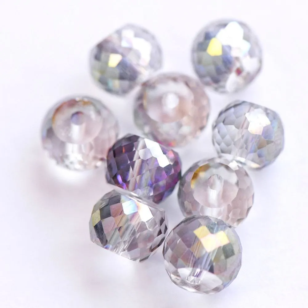 бусина, стекло, "абакус", граненая, цвет радужный/прозрачный, 8х6 мм