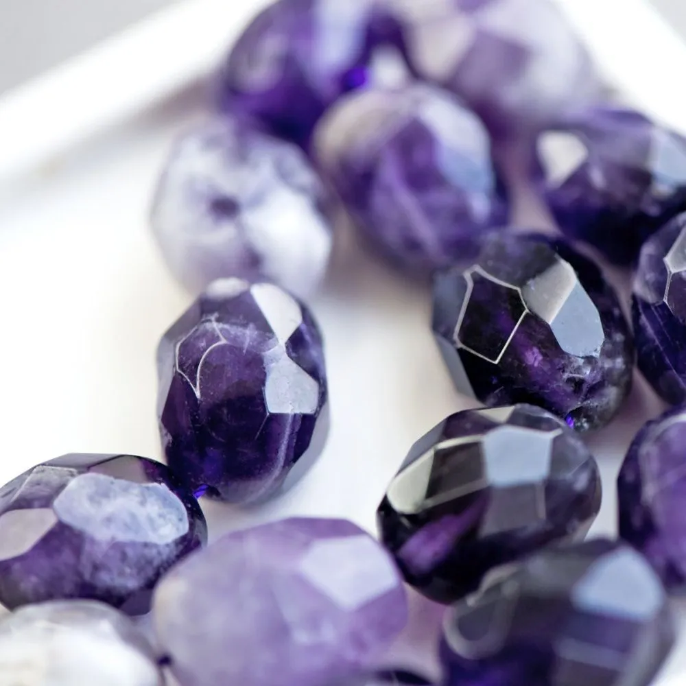 бусина аметист бочонок граненая, цвет фиолетовый, 15-20x13-16 мм