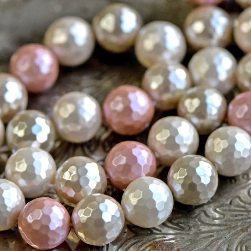 ракушечный жемчуг круглый, "граненый", цветовой микс, 12 мм