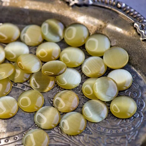 кабошон "кошачий глаз", стекло, цвет золотистый, 14х3 мм