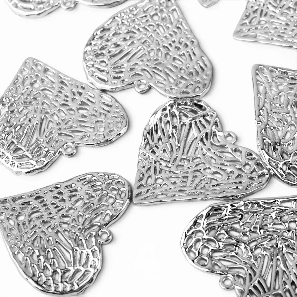 подвеска металл "сердце-сеть", цвет платина, 27x28.5x3 мм