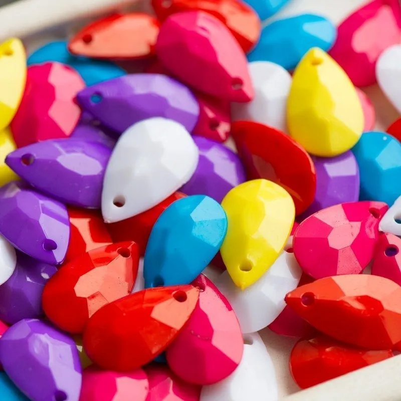 подвеска акриловая "дроп", граненая, цветовой микс, 20x12x5 мм