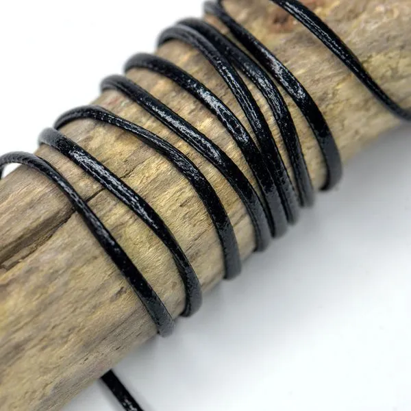 шнур, имитация кожи, плоский, цвет черный, 2х1 мм