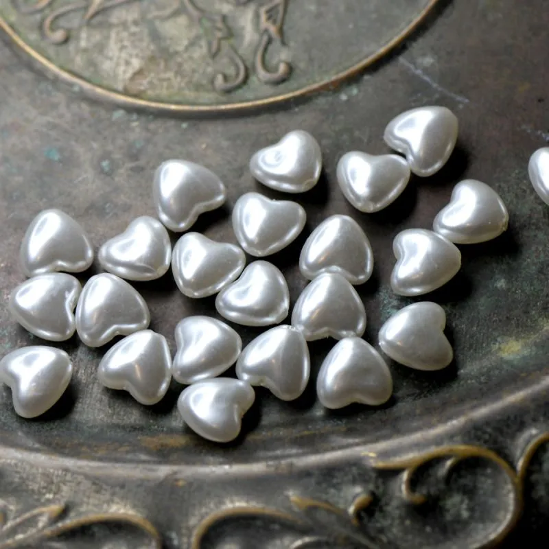 бусина, имитация жемчуга "сердечко", акрил, цвет белый, 12x11x6.5 мм