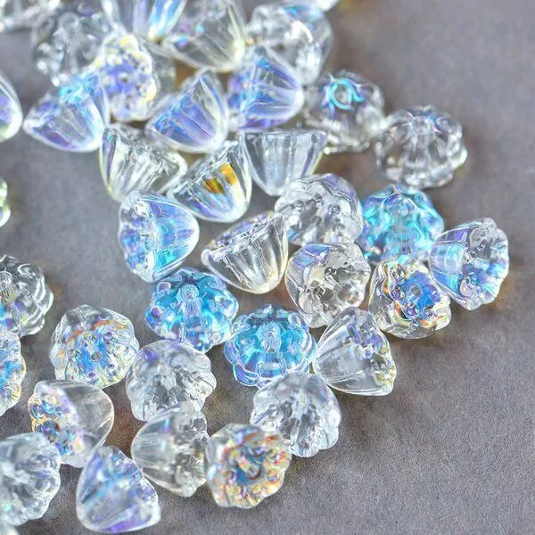 бусина "лотос", стекло, цвет прозрачный ав, 11x10.5x8 мм