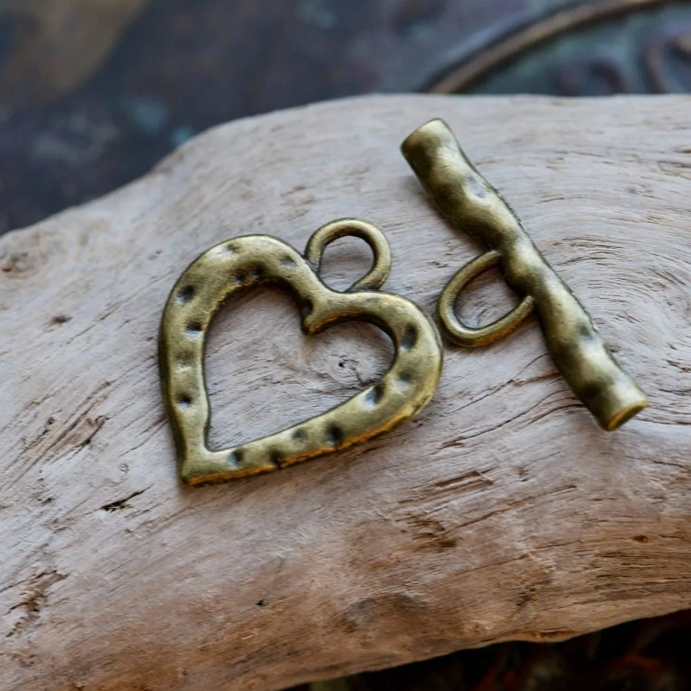 Замочки тоггл "харт", цвет античная бронза, 26x23x2 мм