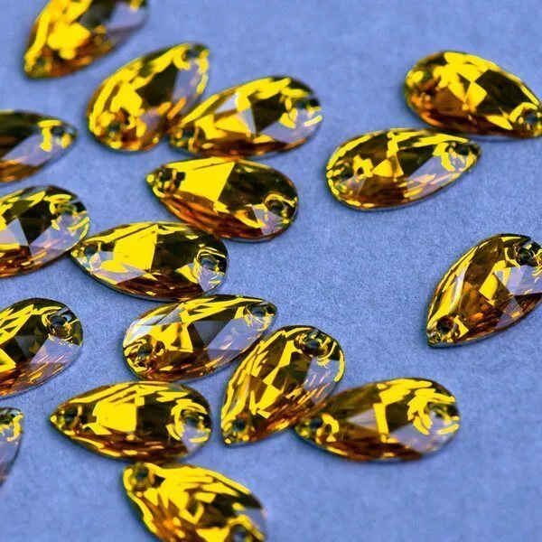 стразы пришивные teardrop, смола, топаз, 10.5х18 мм