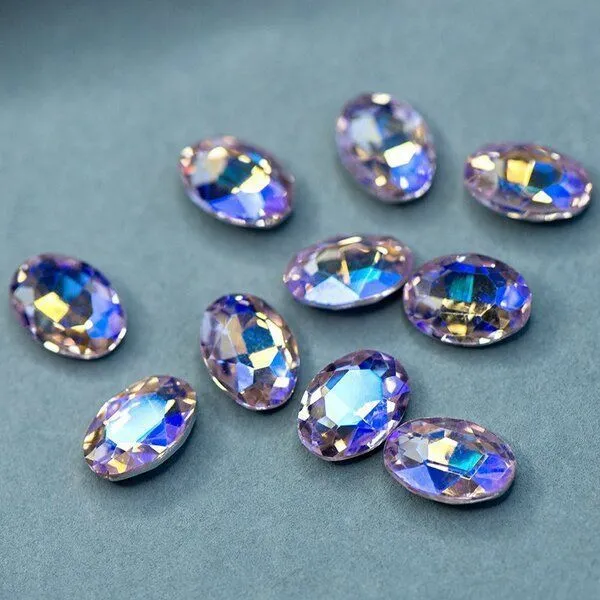 кабошон стекло кристалл, овальный, цвет lt.pink ab, 14х10 мм