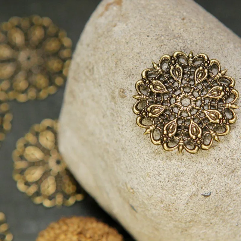 коннектор "филигрань салфетка", цвет античная бронза, 25х1х2 мм