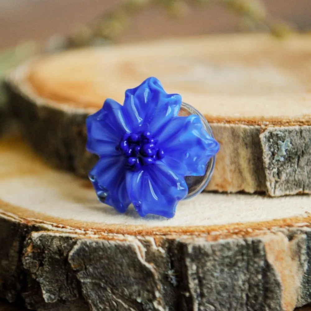 бусина, мурано "василек", фигурная, синий, 20х9 мм