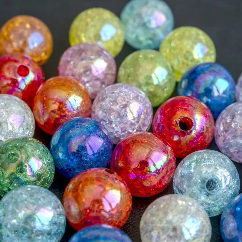 бусина, акрил "кракле", цветовой микс, 20 мм