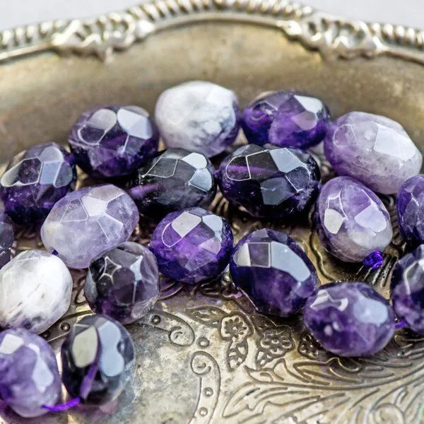 бусина аметист бочонок граненая, цвет фиолетовый, 15-20x13-16 мм