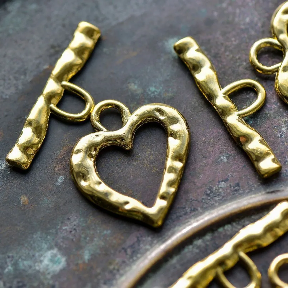 Замочки тоггл "харт", цвет золото, 26x23x2 мм