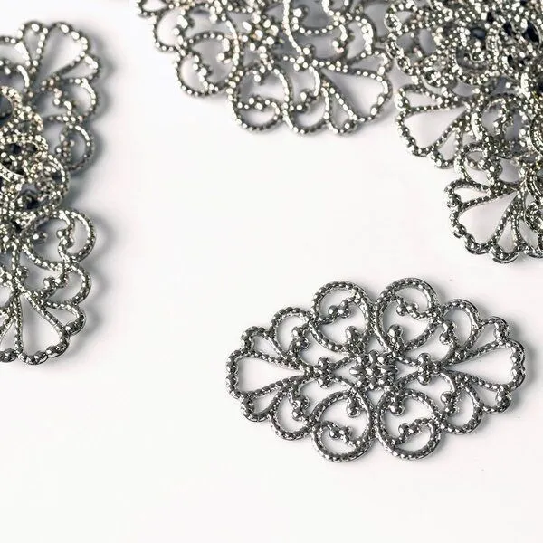 коннектор "филигрань зернь", цвет платина, 30х20х0,8 мм