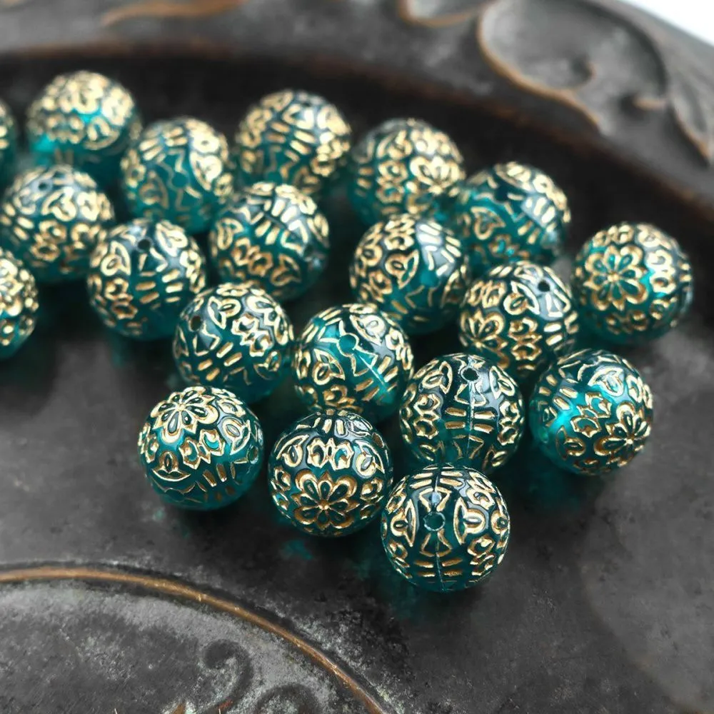 бусина круглая "антик", акрил, цвет сине-зеленый, 14 мм