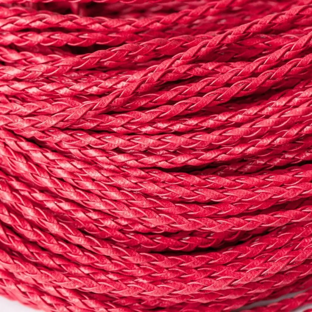 шнур, имитация кожи, плетеный, цвет красный, 3 мм