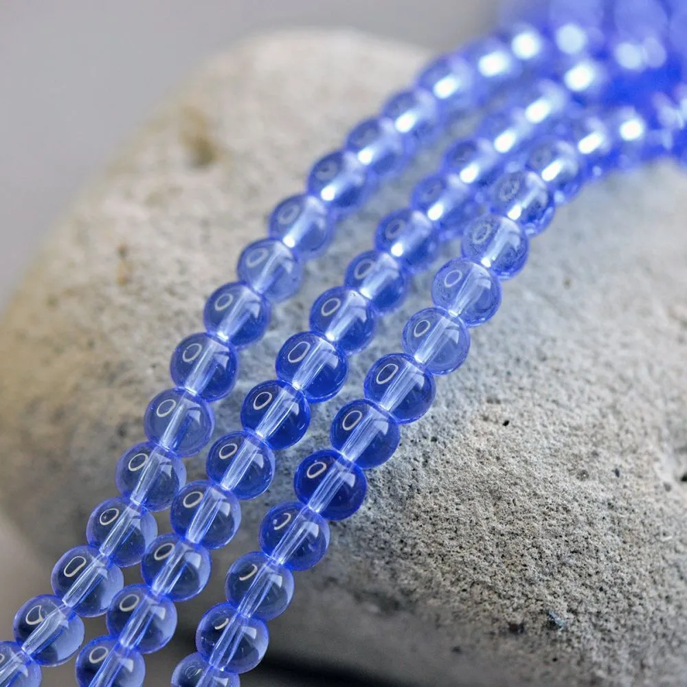 бусина, стекло 6, цвет голубой, 6 мм