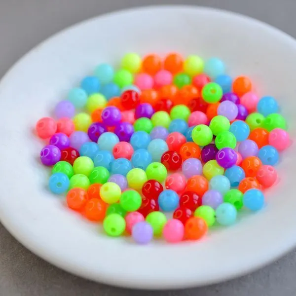 бусина, акрил "неон", цветовой микс, 6 мм