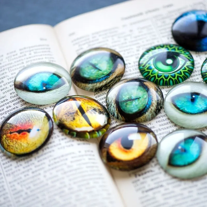 кабошон стеклянный "глазищи", с принтом, 40х8 мм