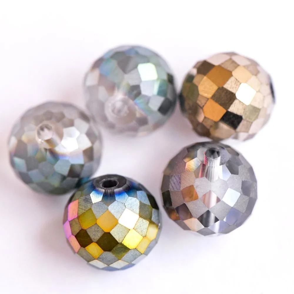 бусина, стекло, "чесс", граненая, радужный микс, 12 мм