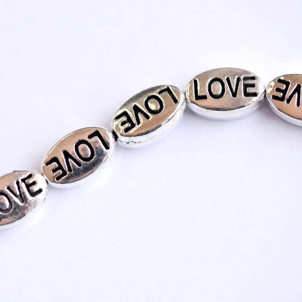 бусина, металл "love", цвет античное серебро, 10x6x4 мм