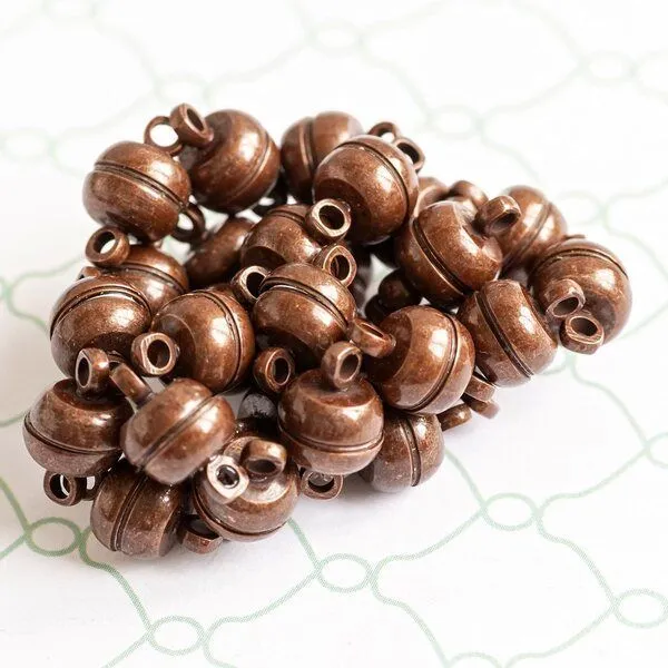 Замочки застежка магнитная "макарон", цвет красная медь, 12х7 мм