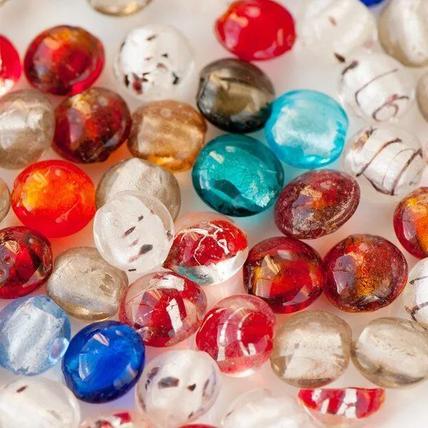 бусина, стекло с фольгой, "m&m's", цветовой и размерный микс, 12-14 мм (шт)