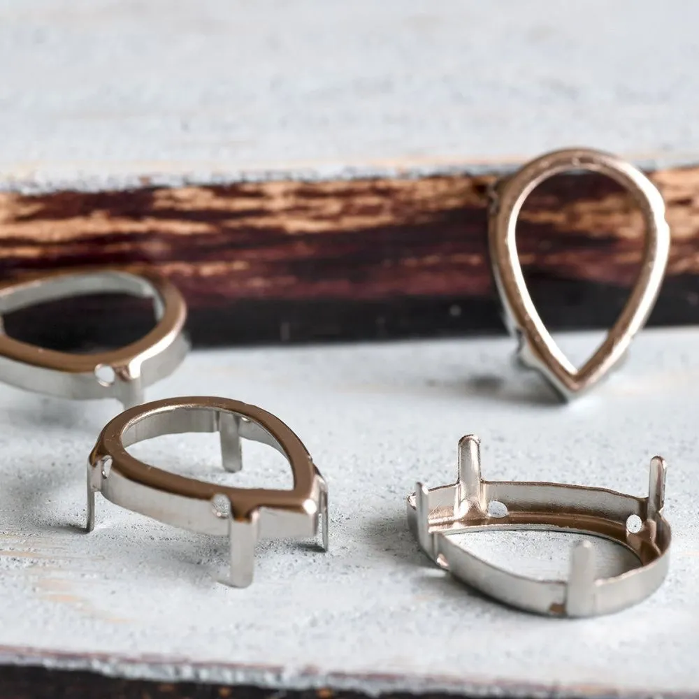 цапы для стразов каплевидные, открытые, платина, 25х18 мм