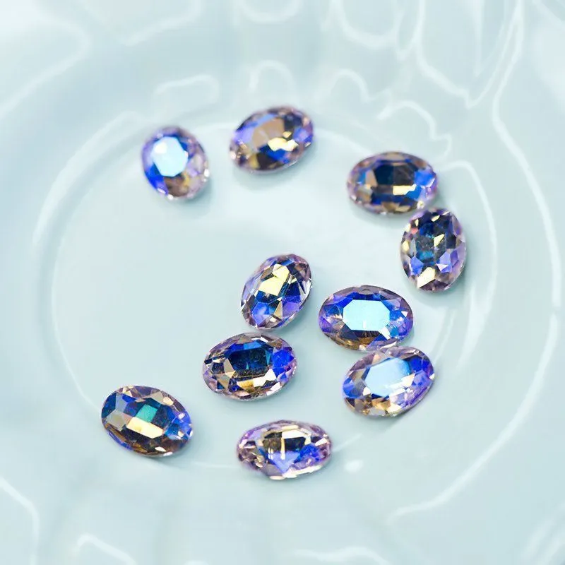 кабошон стекло кристалл, овальный, цвет lt.pink ab, 14х10 мм