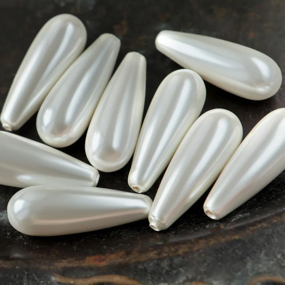 ракушечный жемчуг капля, полупросверленный, белый, 30х10 мм