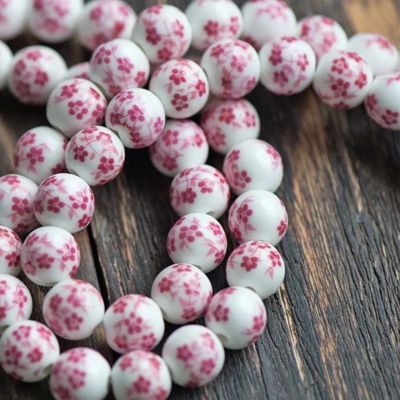бусина, керамика "сакура", цвет бело-розовый, 10 мм