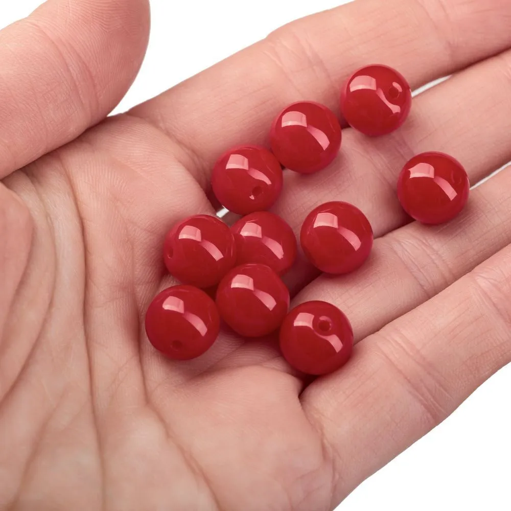 бусина, стекло 10, цвет красный, 10 мм