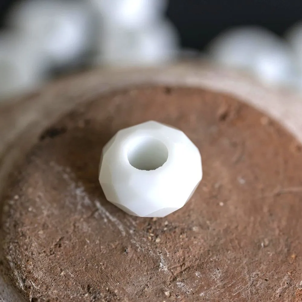 ес бусина граненая, стекло, цвет белый, 14х8 мм