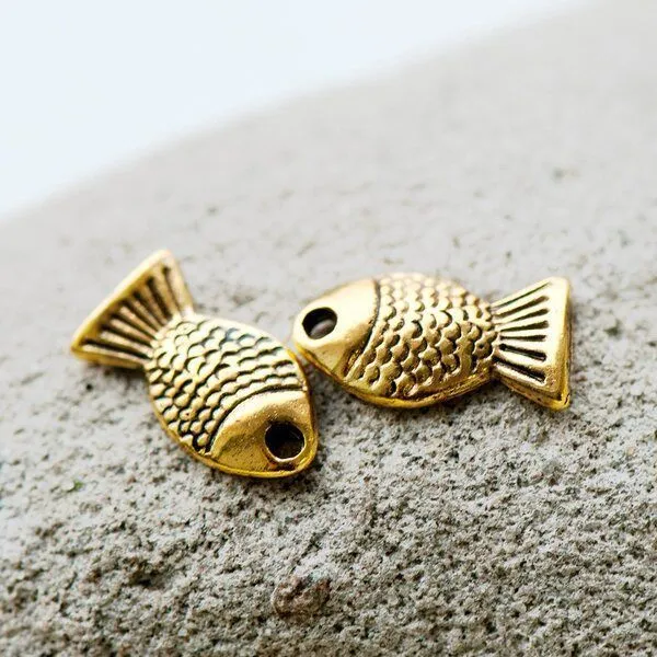 подвеска металлическая "рыбка", цвет античное золото, 14x7.5 мм