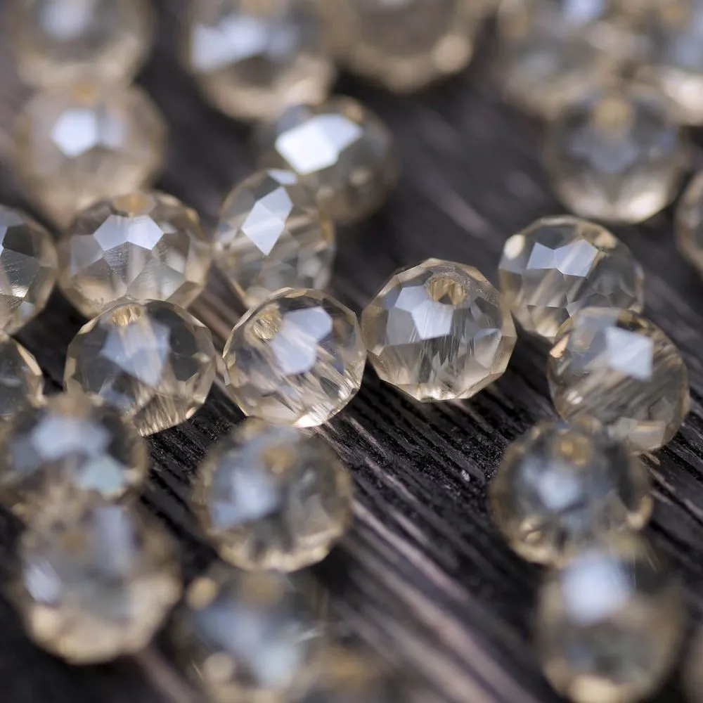 бусина, стекло абакус 6, граненая, цвет шампанского, 6х4 мм