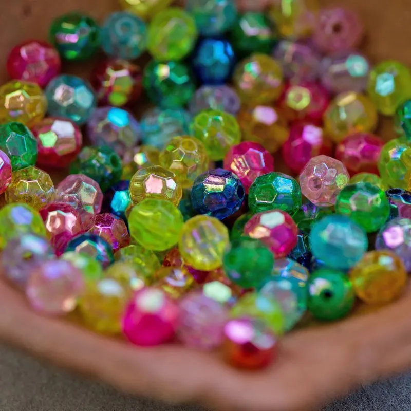 бусина, акрил 6, граненая, цвет радужный микс, 6 мм