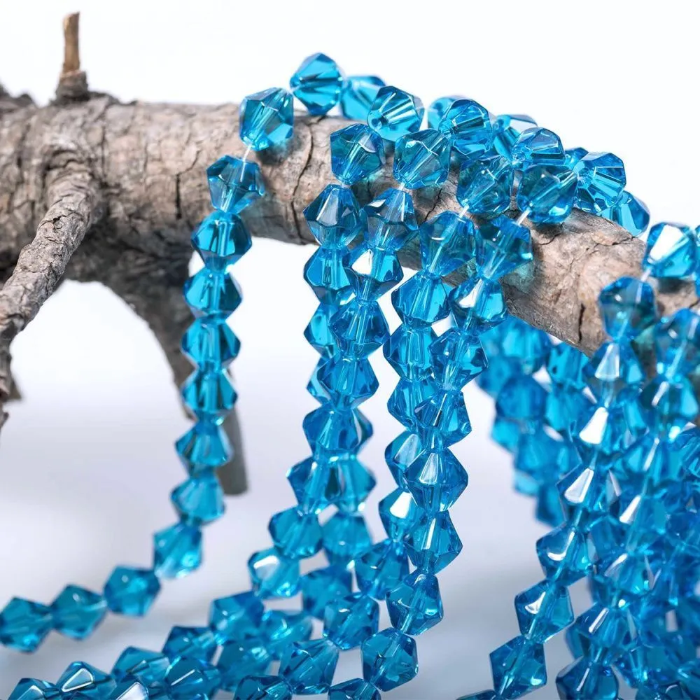 бусина, стекло биконус 8, цвет яркий голубой, 8 мм