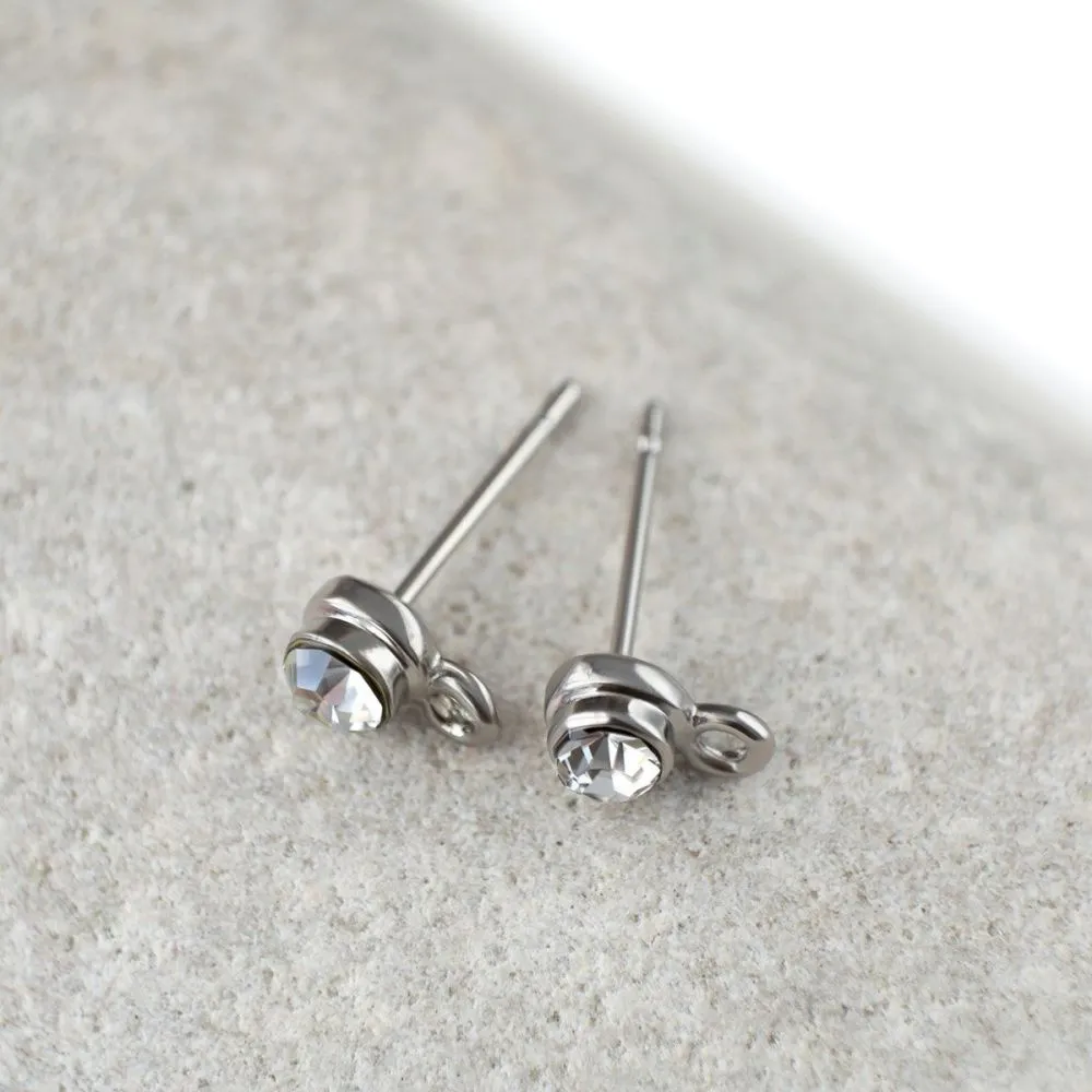 пуссеты "элегия", стразы, цвет платина, 5х14 мм