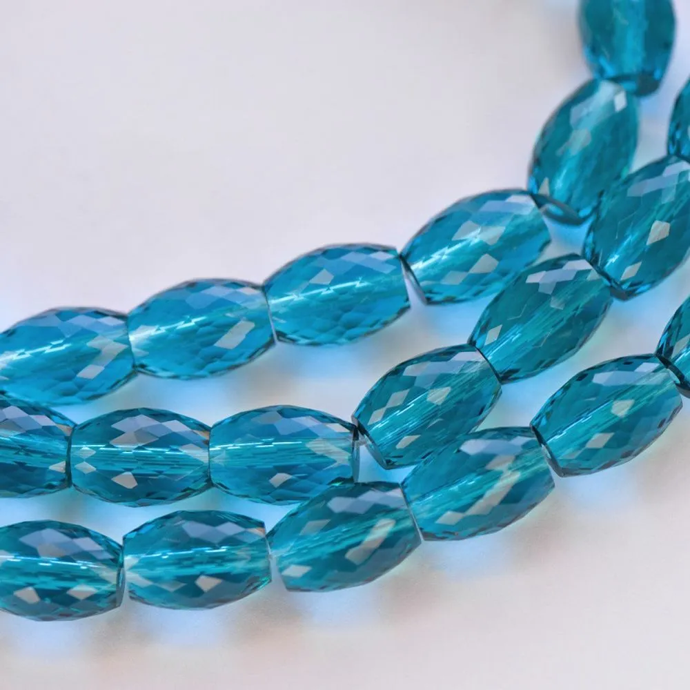 бусина, стекло овальная, граненая, цвет бирюзовый, 11.5x8 мм