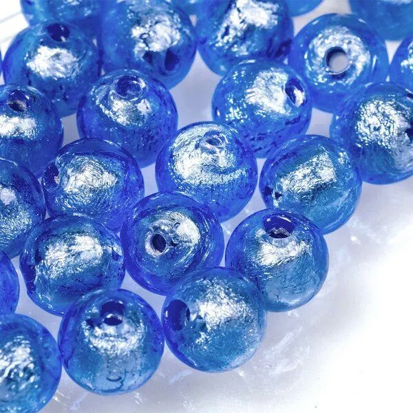 бусина, стекло с фольгой, цвет приглушенный синий, 10 мм