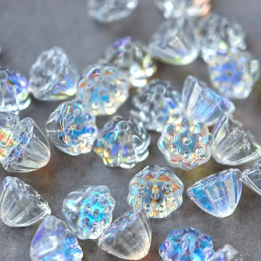 бусина "лотос", стекло, цвет прозрачный ав, 11x10.5x8 мм