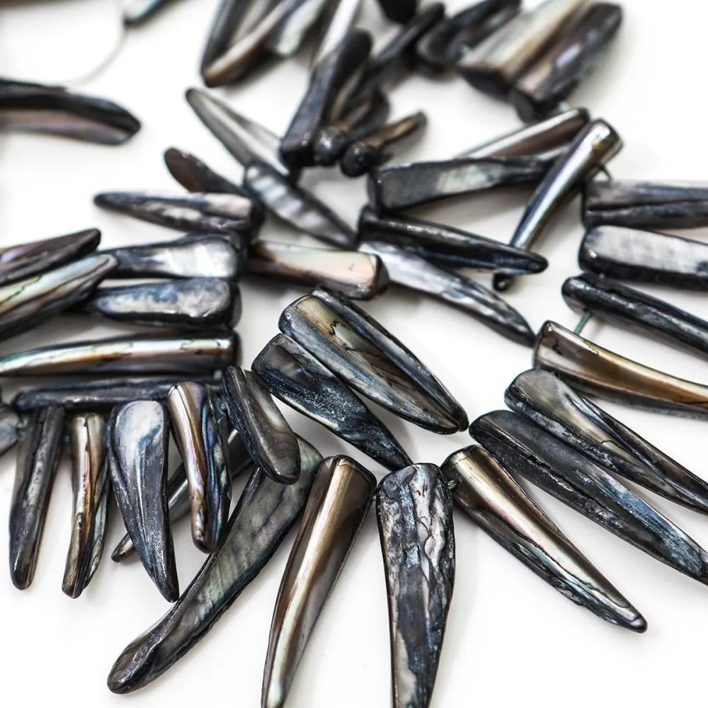 бусина из ракушки, "багет", черный перламутр, размерный микс