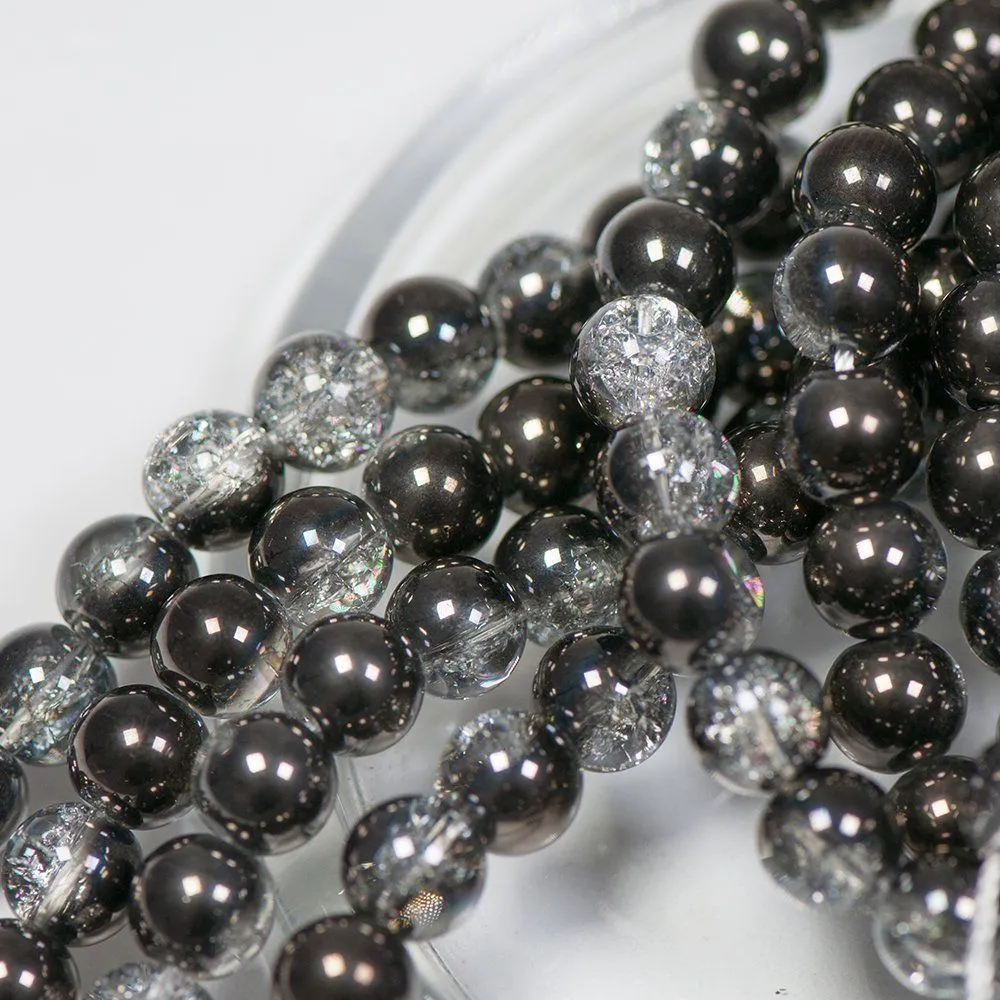бусина, стекло "кракле", цвет прозрачный/гематитовый, 8 мм