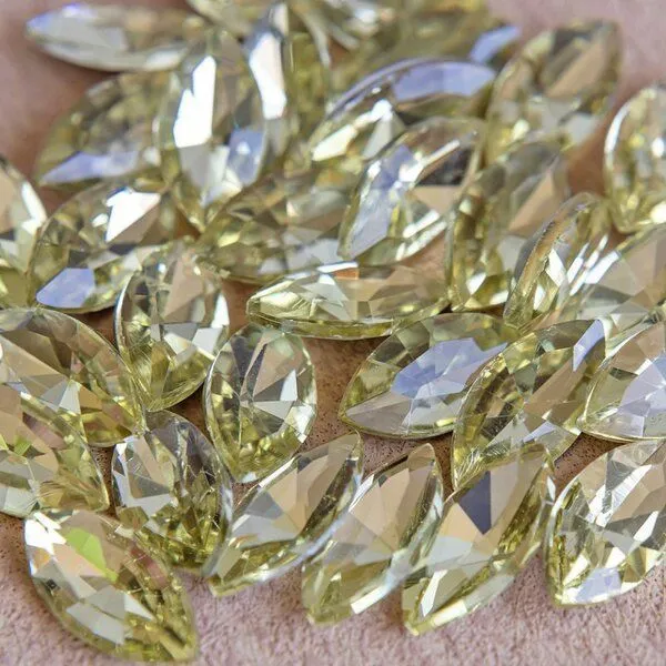 кабошон стекло кристалл, navette, цвет jonquil, 18х9 мм