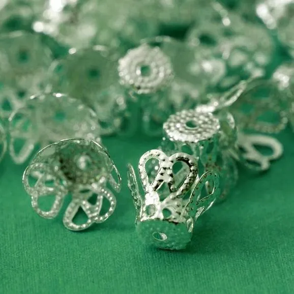 колпачок для бусин "стаканчик большой", цвет серебро, 9х7 мм