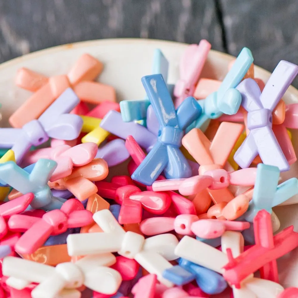 бусина, акрил "пастельный бантик", цветовой микс, 34.5x19x6 мм