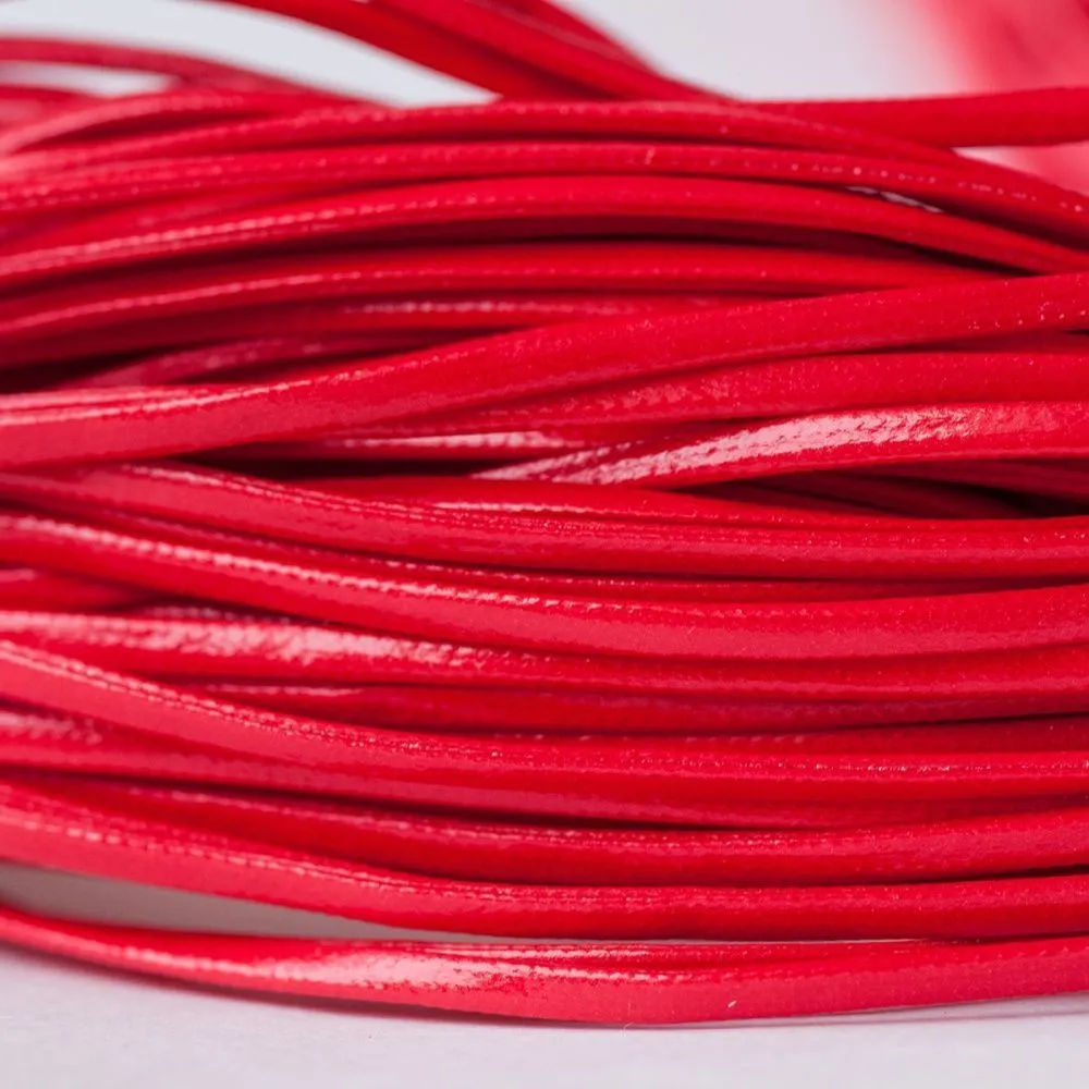 шнур, имитация кожи, плоский, цвет красный, 2х1 мм