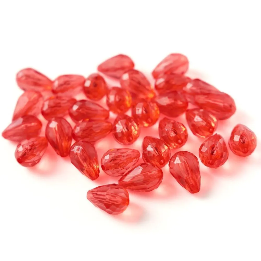 бусина капля граненая, акрил, цвет алый, 12х8 мм
