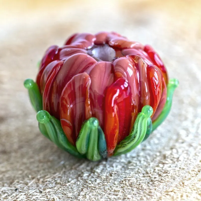 бусина, мурано "хризантема", фигурная, красно-оранжевый, 20х19мм