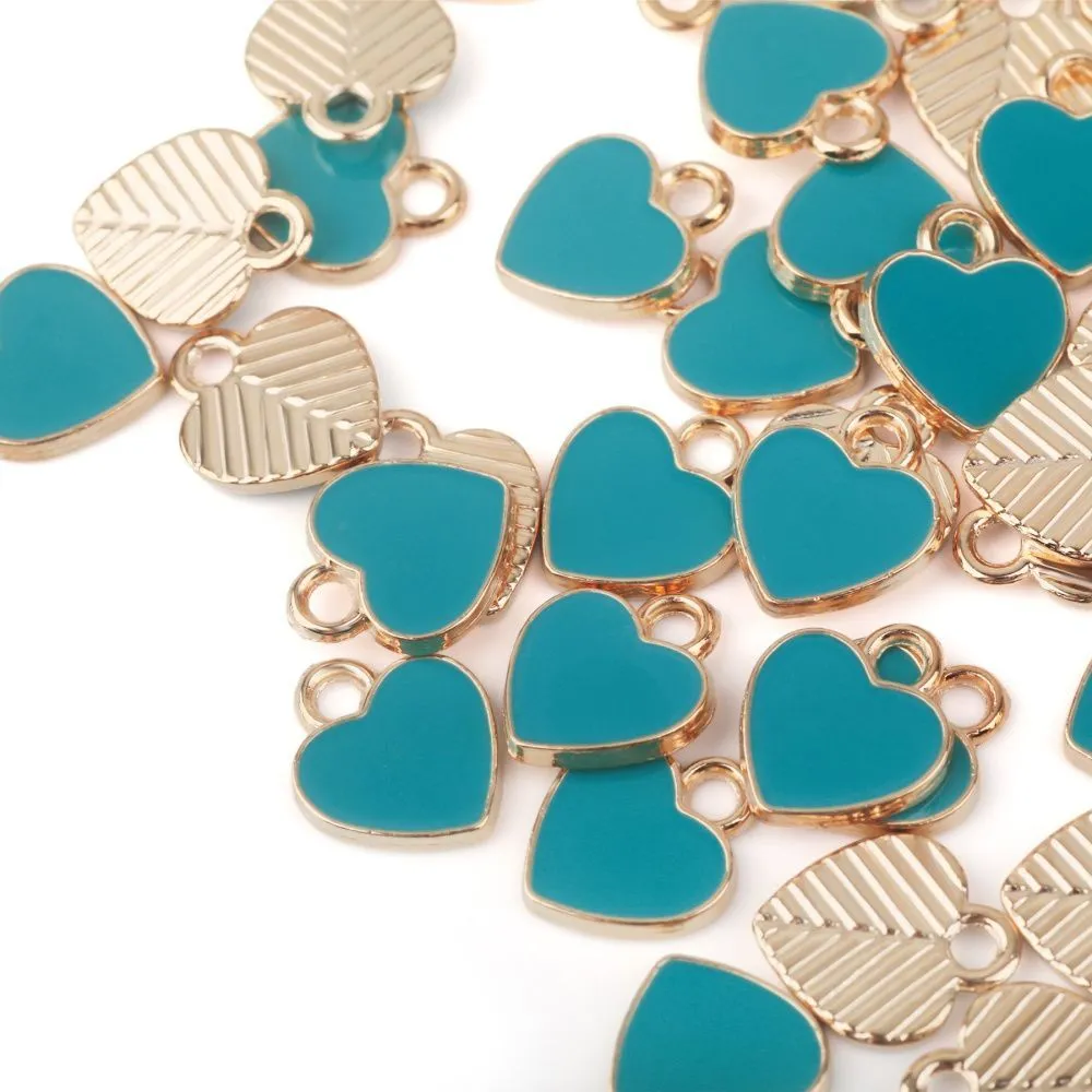 подвеска металл "сердечко", эмаль, цвет тиффани, 12x10x2 мм